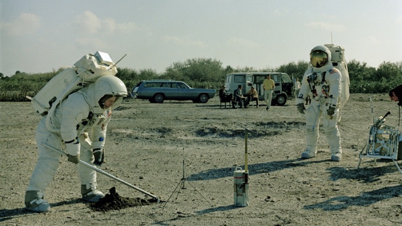 Apollo astronauts training in the desert.